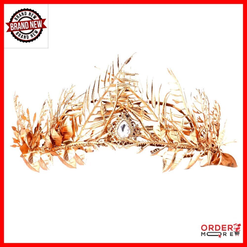 Handmade Golden King Crown with Branches Greek Leaf Headband Celtic Elf Tiara